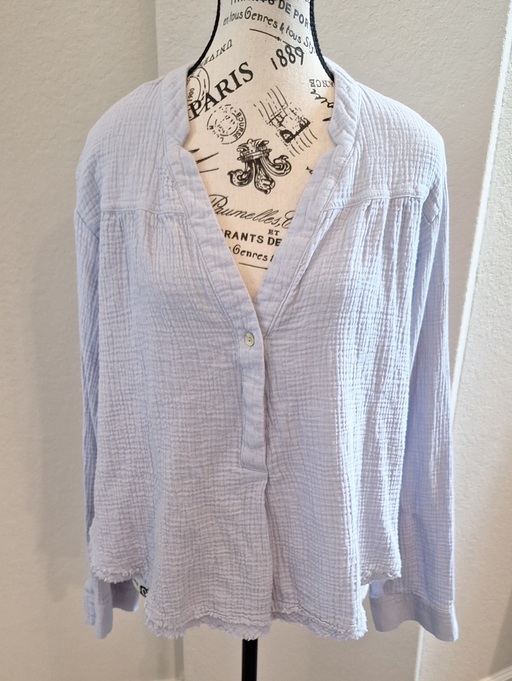 Free People Gauzy Long Sleeve Blouse Light Blue 100% Cotton Size Small